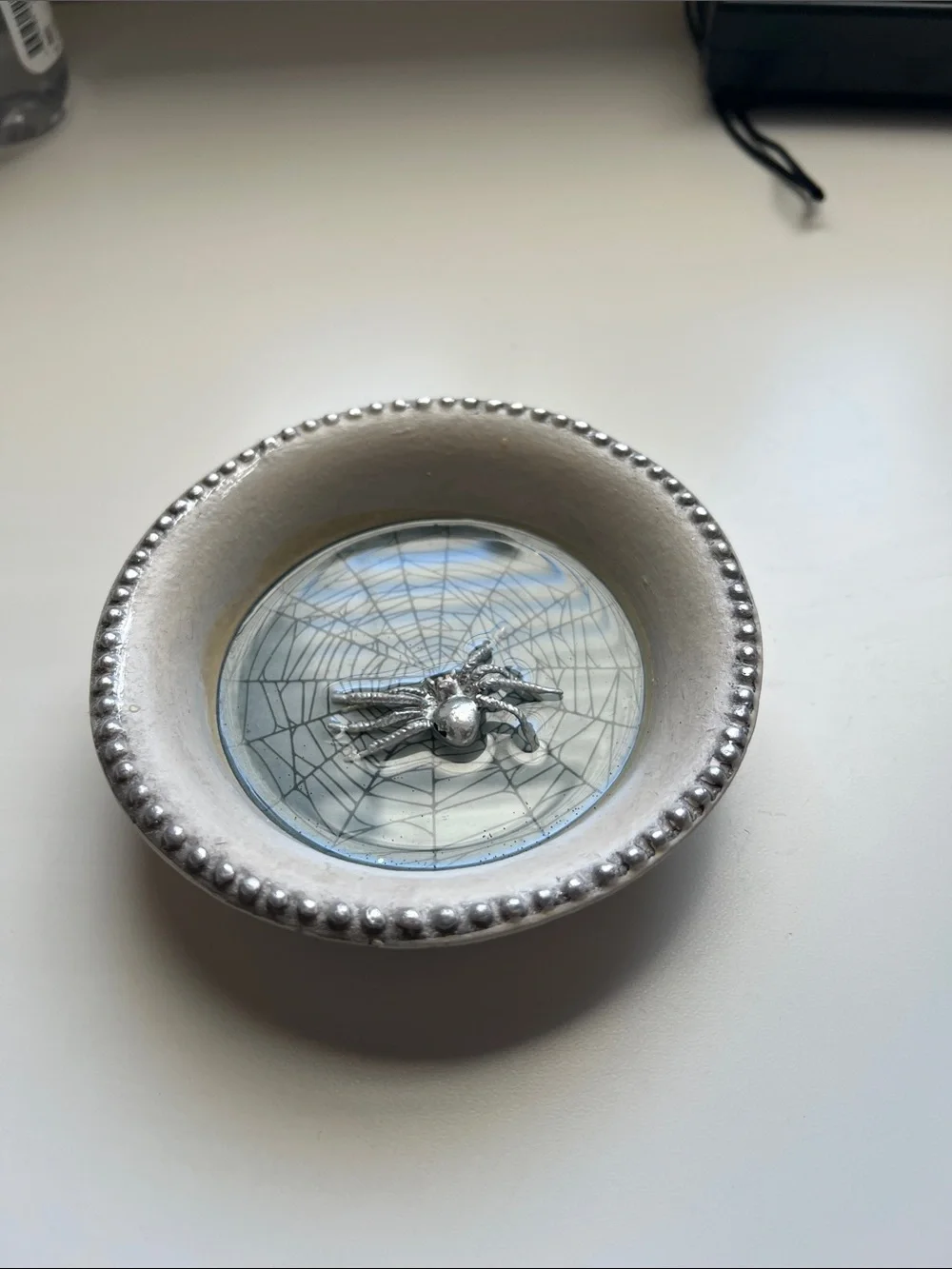 Round Silver Accent Tray with Spider and Web Center - Picture 2 of 5